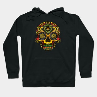 Fiesta of Flames: Red and Yellow Colorful Sugar Skull Art Hoodie